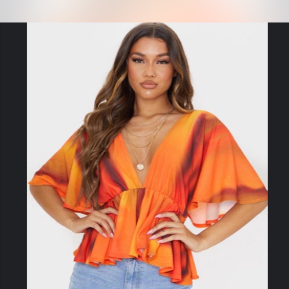Orange and Brown Women's Top